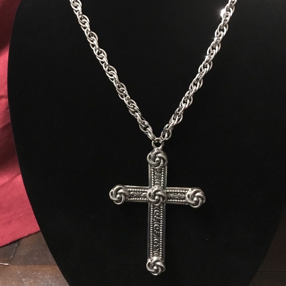 Vintage Cross Necklace - Necklace hangs down 26”